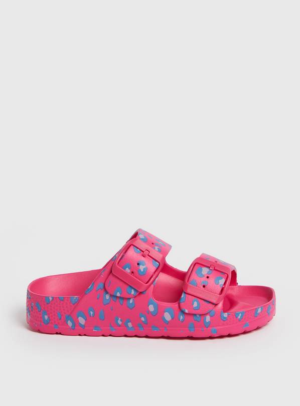 Pink Leopard Print Double Strap Sliders 3-4